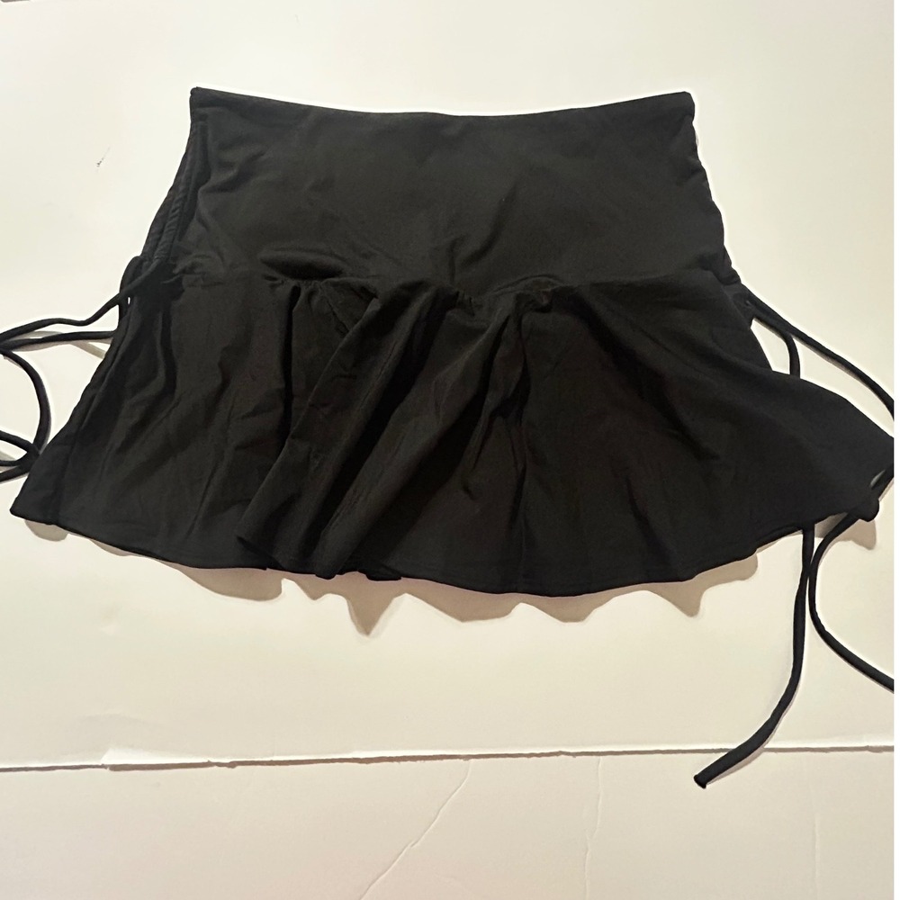 Kona Sol Womens Black Ruffle Tennis Skirt with Built-in Shorts Side Ties Size L
